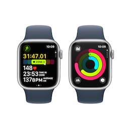 Apple Watch Series 9 GPS 41mm Silver Aluminium Case with Storm Blue Sport Band - M/L