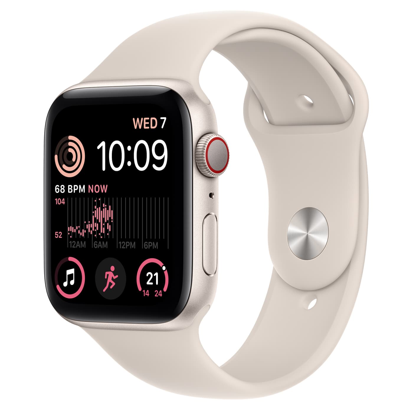 Apple Watch SE GPS + Cellular 44mm Starlight Aluminium Case with Starlight Sport Band - Regular