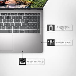 Dell Inspiron 3520 (D560924WIN9G) Silver Laptop, Intel i5-1235U, 8GB RAM, 512GB SSD, 15.6" (39.62Cms) FHD WVA AG 120Hz 250 nits, Backlit KB, 1.65Kg, Windows 11