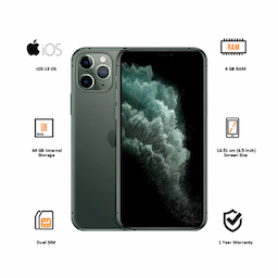 Apple iPhone 11 Pro Max (MWHH2HN/A) with 4G technology, Dual Sim, Midnight Green