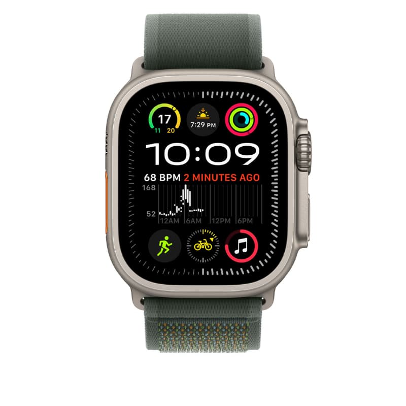Apple Watch MXTN3ZM/A, 49mm Green Trail Loop With Natural Titanium S/M