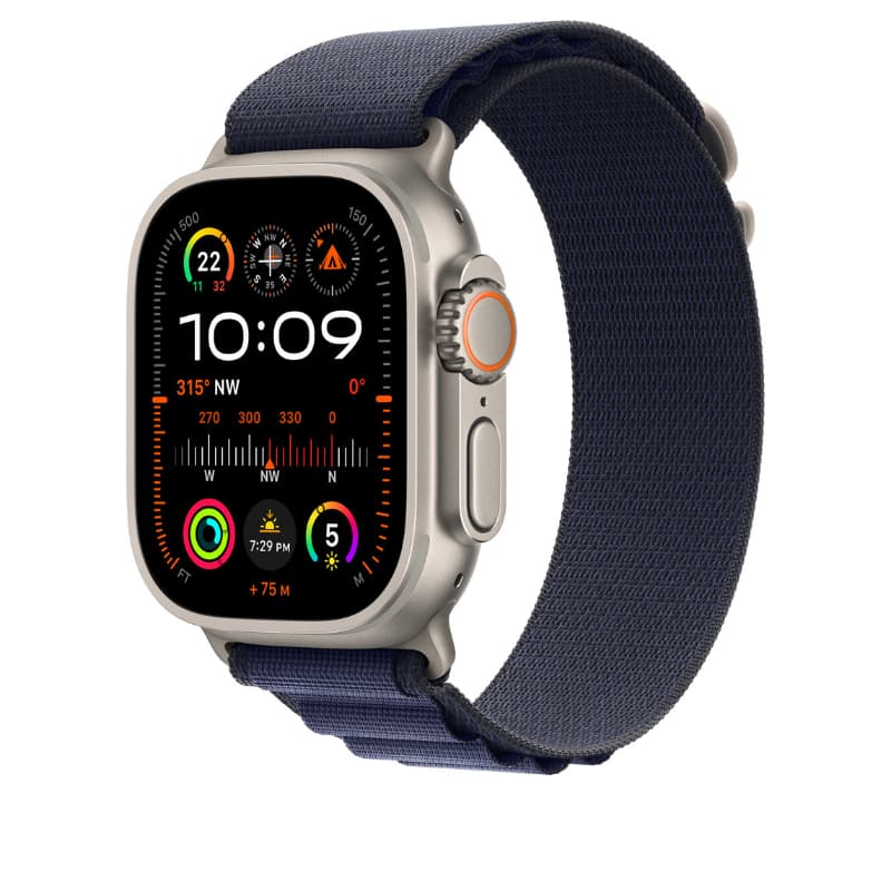 Apple Watch MXMX3ZM/A, 49mm Navy With Natural Titanium Finish Alpine Loop Small