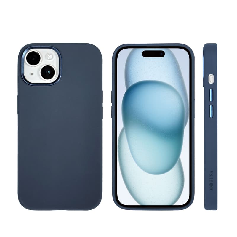 MOBUSA iPhone 15, 6.1, Liquid silicone +PC+ Alu Camera ring, Silicon Blue Case