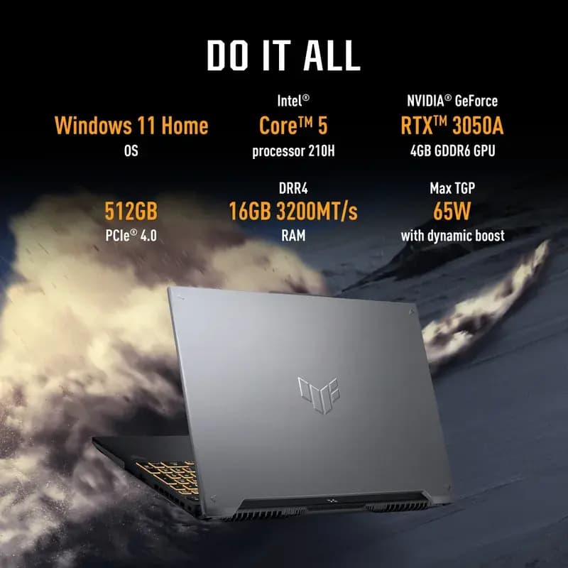 ASUS TUF Gaming F16 FX607VB-RL076WS, Intel Core 5 210H, RTX 3050A GPU, 16GB RAM 512GB Storage, 40.64 cms (16 inch) FHD+ Display, Windows 11 Home