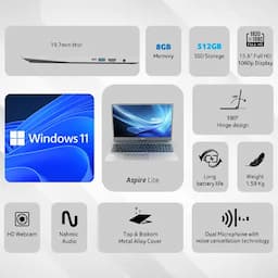 Acer UN.431SI.343 Aspire Lite 12th Gen Intel Core i5, Windows 11 Home, 16 GB RAM, 512 GB SSD, AL15-52 with (15.6") Full HD Laptop