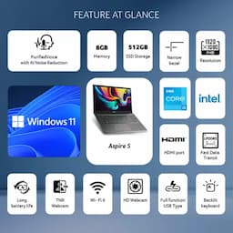 Acer UN.KHJSI.002 Aspire 5 15 Laptop 13th Gen Intel Core i3-1305U Processor Win 11 Home,8 1*8 GB RAM,512 GB SSD, 15.6" Full HD Display, Steel Gray, 1.78 KG