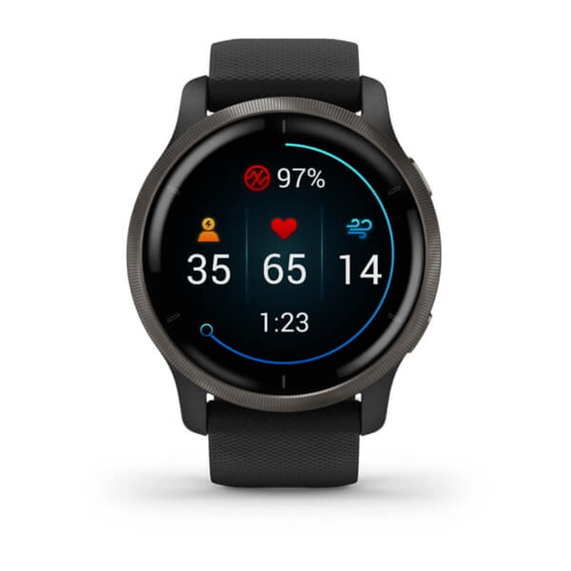Garmin 010-02430-71 Venu 2 - Slate Stainless Steel Bezel with Black Case and Silicone Band Smart Watch