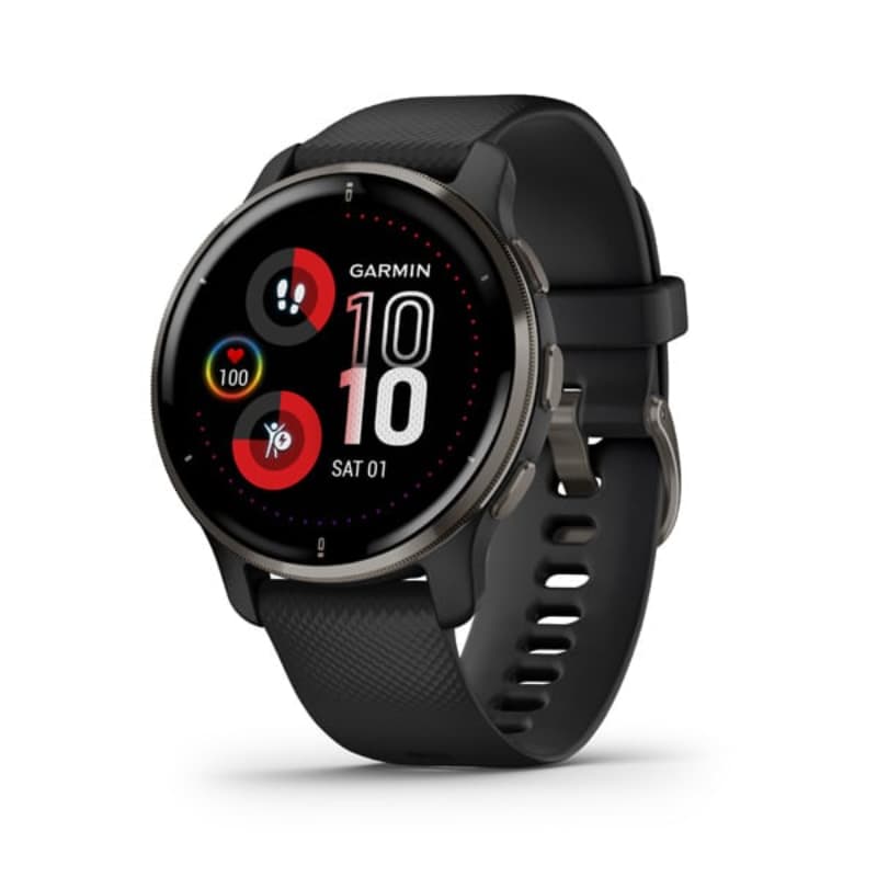 Garmin 010-02496-51 Venu 2 Plus Slate Stainless Steel Bezel with Black Case and Silicone Band Unisex Smart Watch