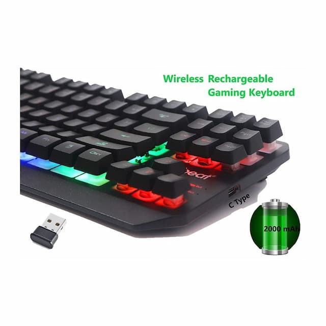 Offbeat Dexter Pro Gaming RGB Keyboard Backlit Mechanical Feel Like Wireless Gaming Keyboard for PC, Laptop, Mac, Ipad, Black
