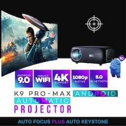 Egate E08i33 K9 Pro-Max Automat, FHD 1080p Native Resolution, 400 ANSI Lumens, 210 inch 533cm Display, Auto Focus + Keystone, 1GB-8GB, Wi-Fi BT, AOSP Android 9, Projector
