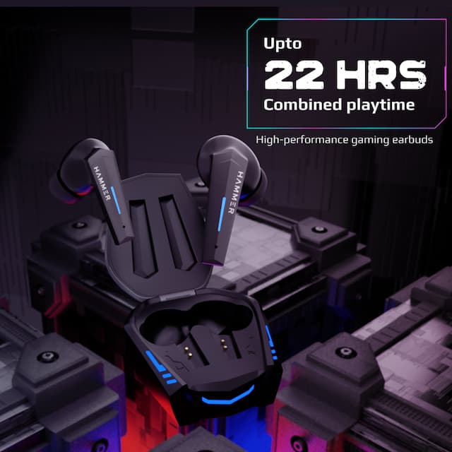 Hammer G-Shots, True Wireless Bluetooth V5.3 Gaming Earbuds, upto 22Hrs Playtime with Mic ENC, Black
