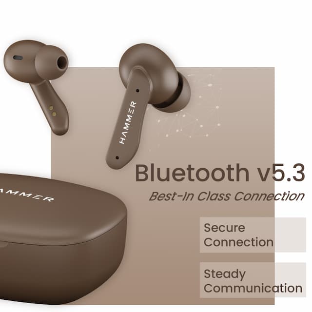 Hammer Solitude, In Ear Bluetooth v5.3 Earbuds with Upto 22H Playtime & ENC, True Wireless, Mocha Brown