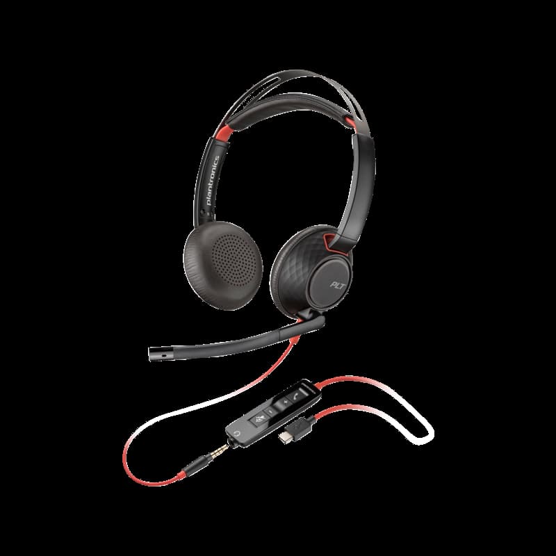Poly 8X231AA Blackwire 5220 Stereo USB-C Wired Headset +3.5mm Plug +USB-C/A Adapter