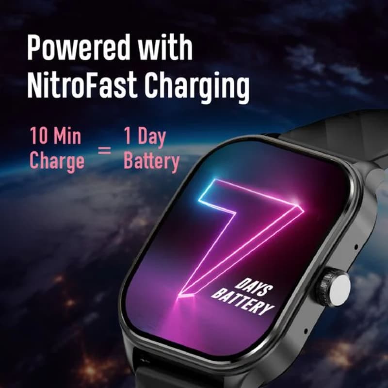 Fastrack 38086PP04 Reflex Power Watch, 4.97 cm Super AMOLED Arched Display, SingleSync BT Calling, 410 x 502 Resolution, Black/Black