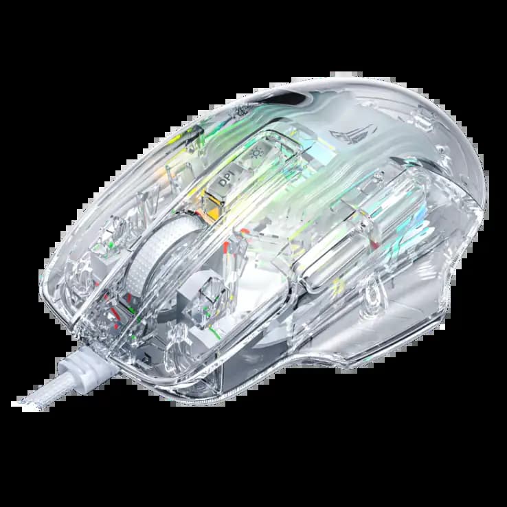 AULA S80 Transparent RGB, 7200 DPI, 7 Buttons PC Wired Optical Gaming Mouse, USB 2.0,Transparent White