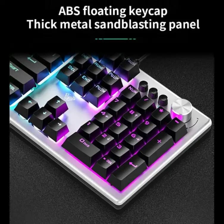 AULA F2028 Wired USB Membrane Gaming Keyboard, 25 Kinds Rainbow Backlight Keyboards, Black and Grey