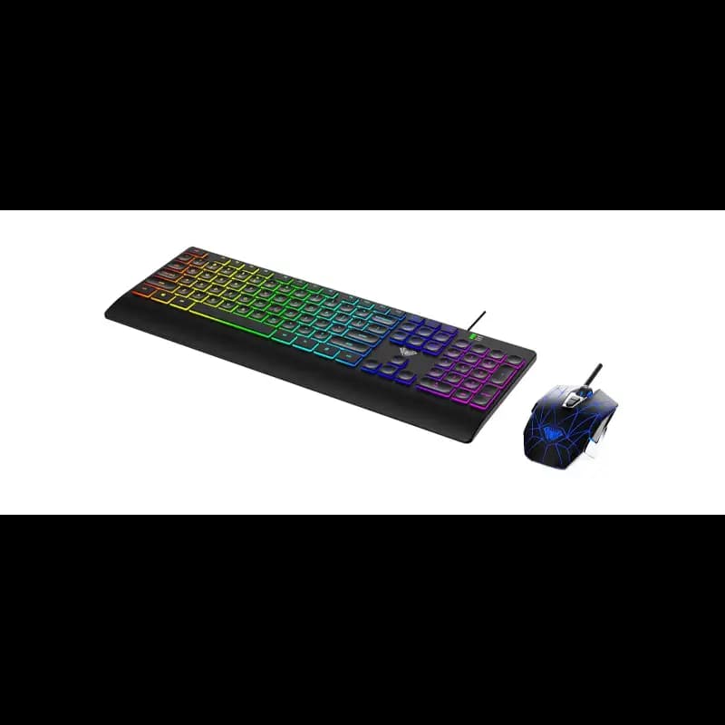 AULA T201 Membrane Gaming Keyboard and Mouse Combo, RGB Backlit Computer Keyboard and Gaming Mouse with 7keys and 2400DPI, Black