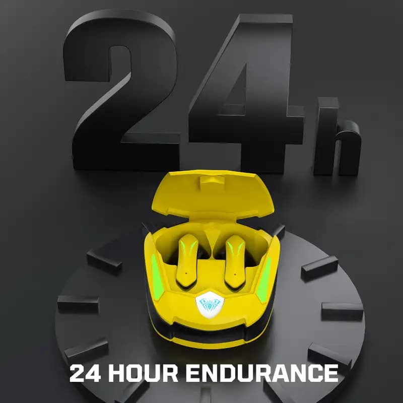 AULA F108 Gaming Truly Wireless in Ear Earbuds with LED Battery Indicator 40ms Low Latency, 30Hrs Playtime, HiFi Stereo, Bluetooth 5.3 and for Best Calling and Designed for Comfort Gaming, Yellow