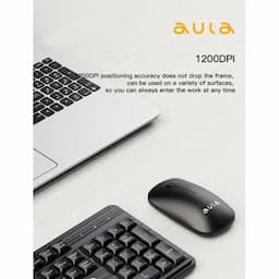 Aula AC202B Wireless Keyboard & Mouse Combo, Ambidextrous 1600 DPI Mouse Optical Sensor, Upto 3M clicks, Ultra Slim Keyboard, 2.4 GHz Wireless Nano USB, Upto 1yr Battery Life, Black