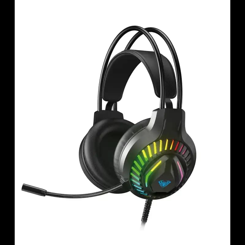AULA S605 Professional RGB Gaming Headphones with Adjustable Mic Wired Gaming Headset (On The Ear), Black