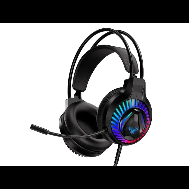 AULA S605 Professional RGB Gaming Headphones with Adjustable Mic Wired Gaming Headset (On The Ear), Black
