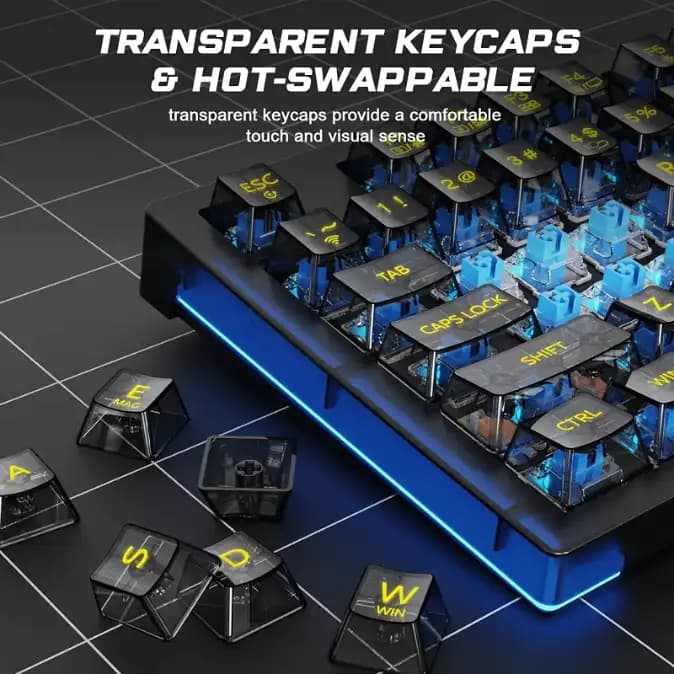 Aula F2183 Mechanical Type-C wired & 2.4G wireless & Bluetooth Gaming Keyboard, Hot Swappable RGB Switch Lightning Effect, Black