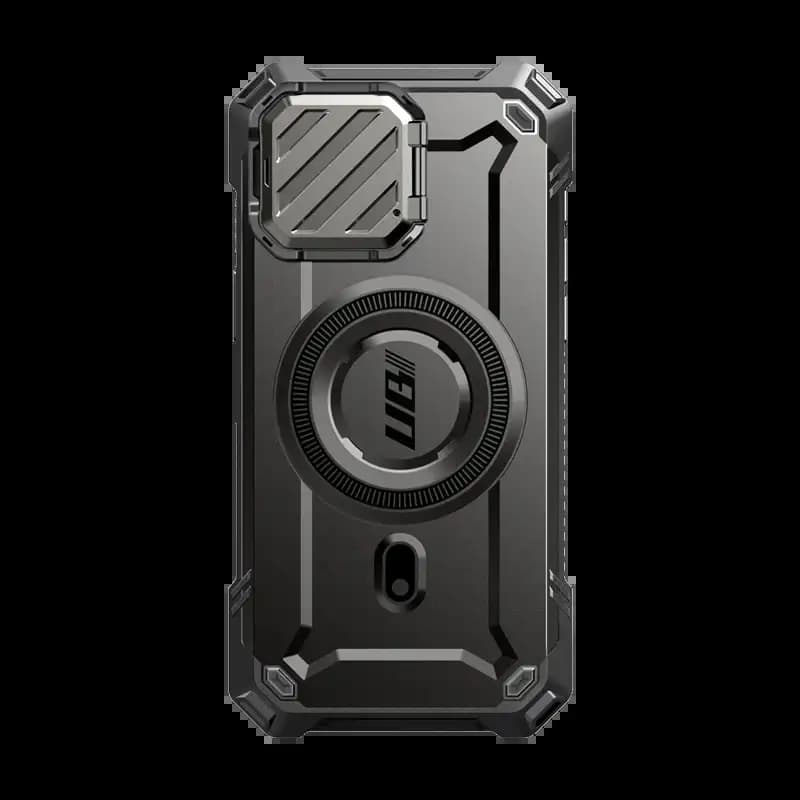 SUPCASE UB Mag XT for iPhone 15 Pro Case with Camera Cover, Compatible with MagSafe Full Body Rugged Case with Built-in Kickstand, Black