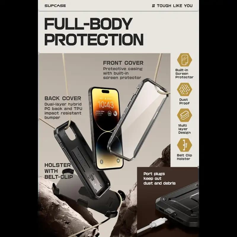 SUPCASE Unicorn Beetle Pro Series Case for iPhone 15 Plus, 6.7 Inch (2023), Built-In Screen Protector Full-Body Rugged Holster Case, Black