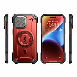 SUPCASE UB Mag XT for iPhone 15 Pro Max Case with Camera Cover, Compatible with MagSafe Full Body Rugged Case with Built-in Kickstand, Ruddy