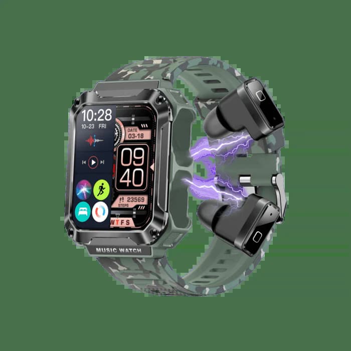 Watchout WearPods Smartwatch with inbuilt TWS for GenZ, Military Green