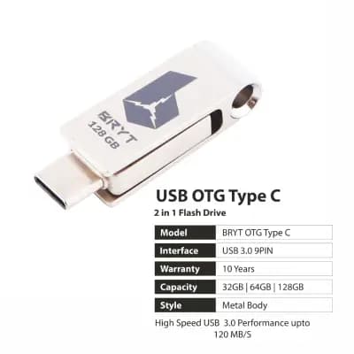 BRYT BR-5001-24 Metal Body 2 in 1 OTG Flash Drive USB 3.0 High-Speed Type C and Type A Pendrive 128 GB OTG Drive(Silver, Type A to Type C)