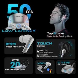 Hammer Arcade, In-Ear Earbuds with RGB Lights,50ms Low Latency, 20H Playtime, True Wireless, White