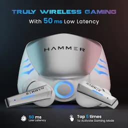 Hammer Arcade, In-Ear Earbuds with RGB Lights,50ms Low Latency, 20H Playtime, True Wireless, White