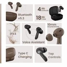 Hammer Solitude, In Ear Bluetooth v5.3 Earbuds with Upto 22H Playtime & ENC, True Wireless, Mocha Brown