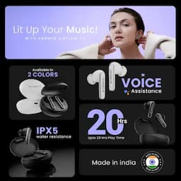 Hammer Airflow Lit, in-Ear Earbuds with Upto 20H Playtime,Touch Controls, True Wireless, Black
