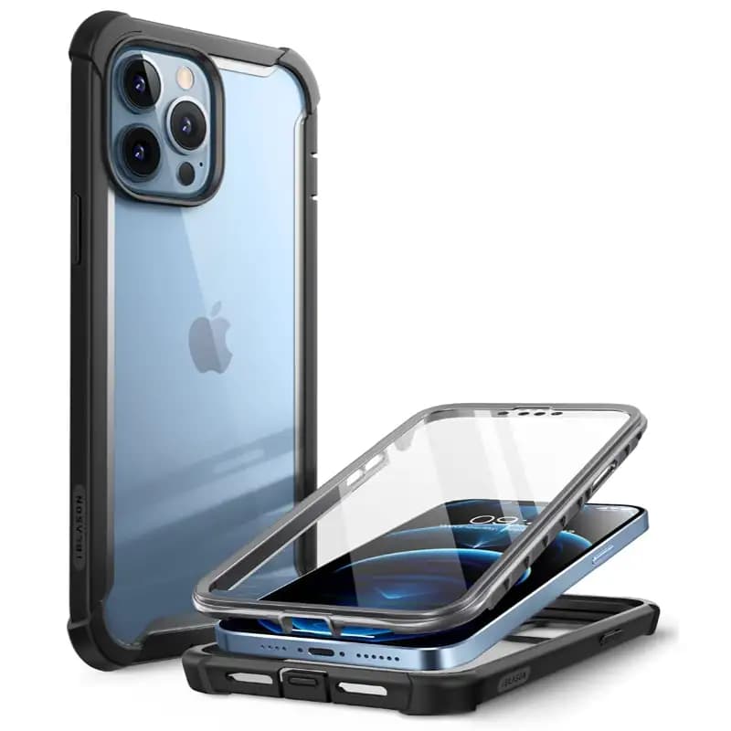 i-Blason Ares Case for iPhone 13 Pro Max 6.7 inch (2021 Release), Dual Layer Rugged Clear Bumper Case with Built-in Screen Protector (Polycarbonate),Black
