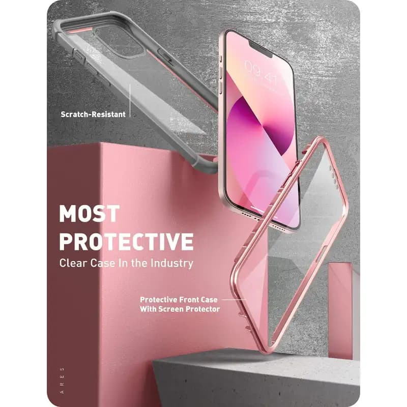 i-Blason TPU Ares Series Designed For Iphone 14 Case 6.1 Inch (2022)/Iphone 13 Case 6.1 Inch (2021), Dual Layer Rugged Clear Bumper Case With Built-In Screen Protector,Black
