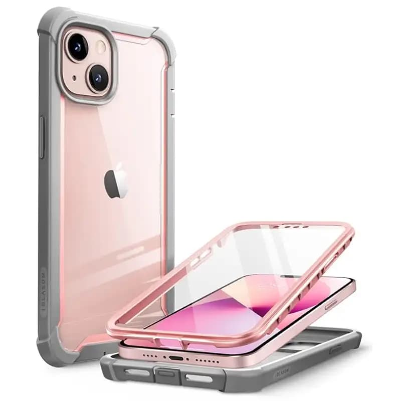 i-Blason Ares Thermoplastic Polyurethane Dual Layer Rugged Clear Bumper Case with Built-in Screen Protector for iPhone 13 6.1 inches (2021 Release), Azure
