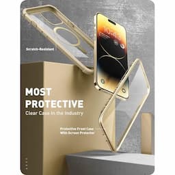 i-Blason Ares Designed for iPhone 14 Pro Case 6.1 inch (2022 Release), Dual Layer Rugged Clear Bumper Case with Built-in Screen Protector (Clear MagSafe+Glass)Myth