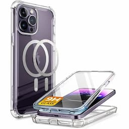 i-Blason Ares Designed for iPhone 14 Pro Case Compatible with MagSafe 6.1 inch (2022), Dual Layer Rugged Clear Bumper Case with Built-in Tempered Glass Screen Protector - Clear MagSafe+Glass, Clear