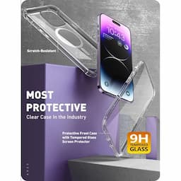 i-Blason Ares Designed for iPhone 14 Pro Case Compatible with MagSafe 6.1 inch (2022), Dual Layer Rugged Clear Bumper Case with Built-in Tempered Glass Screen Protector - Clear MagSafe+Glass, Clear