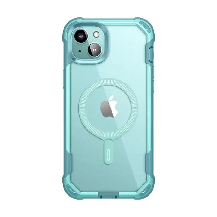 i-Blason Ares Series Clear Case for iPhone 15/14/13, 6.1 Inch with built-in Screen Protector and MagSafe Compatible,Cyan