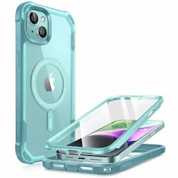 i-Blason Ares Series Clear Case for iPhone 15/14/13, 6.1 Inch with built-in Screen Protector and MagSafe Compatible,Cyan