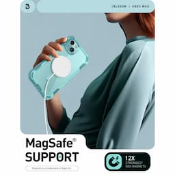 i-Blason Ares Series Clear Case for iPhone 15/14/13, 6.1 Inch with built-in Screen Protector and MagSafe Compatible,Cyan