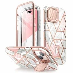 i-Blason Cosmo Series Case for iPhone 15/14//13, 6.1 Inch, with built-in Screen Protector&Magsafe Compatible&Camera Cover,Marble