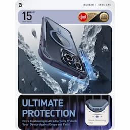 i-Blason Ares Series Clear Case for iPhone 15 Pro, 6.1 Inch (2023) with built-in Screen Protector and MagSafe Compatible,Dark Blue