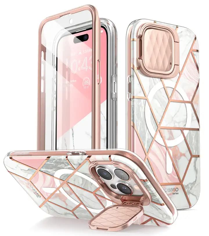 i-Blason Cosmo Series Case for iPhone 15 Pro, 6.1 Inch (2023) with built-in Screen Protector&Magsafe Compatible&Camera Cover,Marble