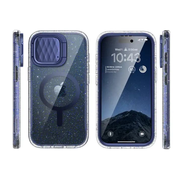i-Blason Cosmo Series Case for iPhone 15 Pro, 6.1 Inch (2023) with built-in Screen Protector&Magsafe Compatible&Camera Cover,Blue Giltter