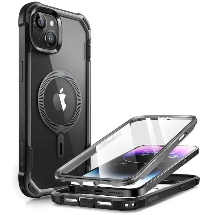 i-Blason Ares Series Clear Case for iPhone 15 Plus, 6.7 Inch (2023) with built-in Screen Protector and MagSafe Compatible,Black