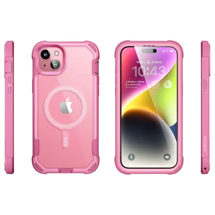 i-Blason Ares Series Clear Case for iPhone 15 Plus, 6.7 Inch (2023) with built-in Screen Protector and MagSafe Compatible,Pink